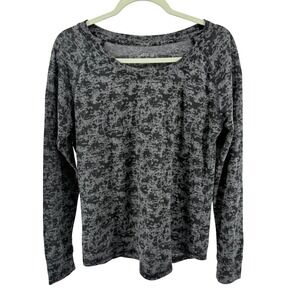 BCG Womens Large Grey Top Burnout Fabric Black Camo Long Sleeve Activewear